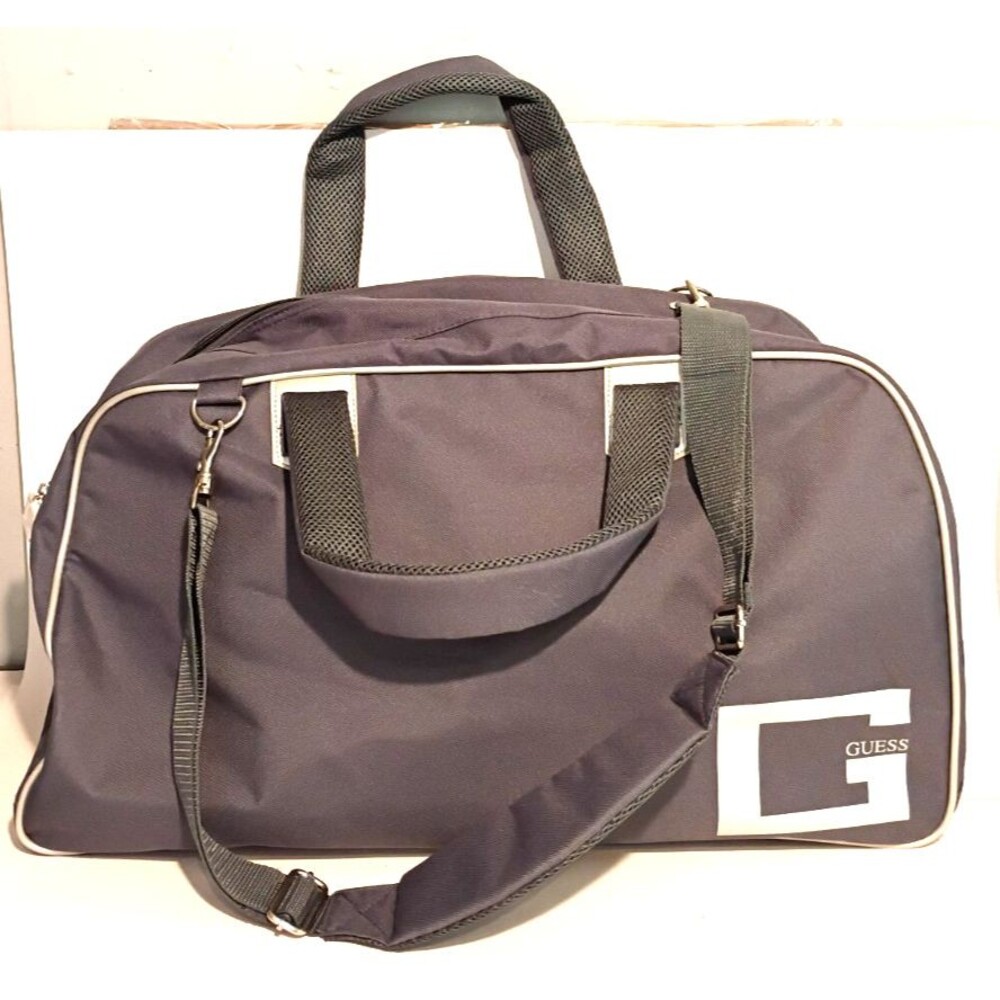 GUESS Gray Duffel Bag Travel Gym Weekender Tote NWOT Large Zip Shoulder Carry